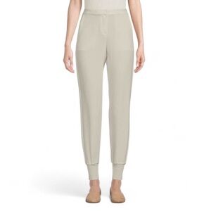 Theory Essential Jogger Pants Classic Crepe White Elastic Waistband Cuffed Sz P